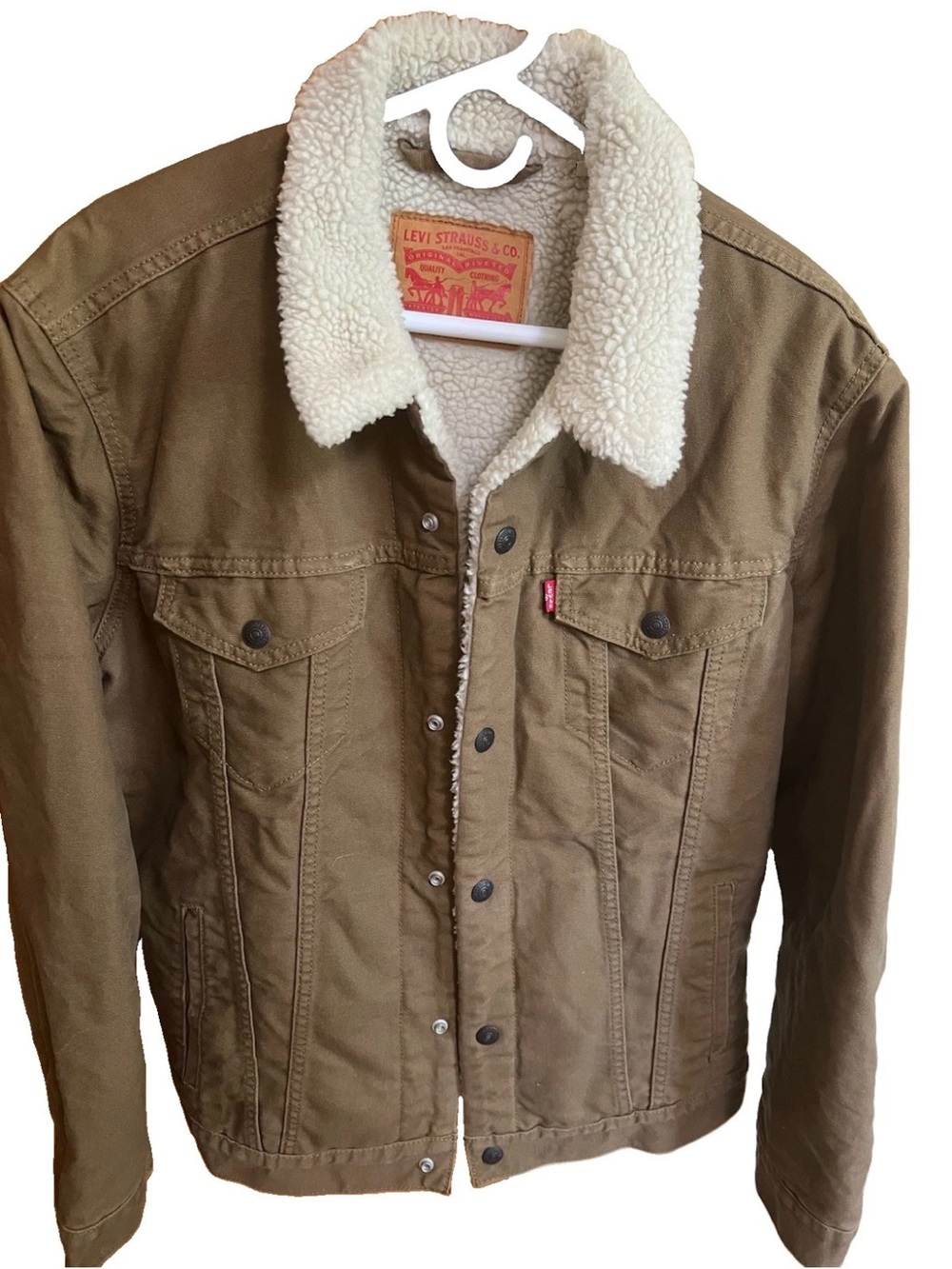 Levi’s Men’s Sherpa Trucker Jacket Khaki Tan 16365‑0122  XL – Excellent, Clean